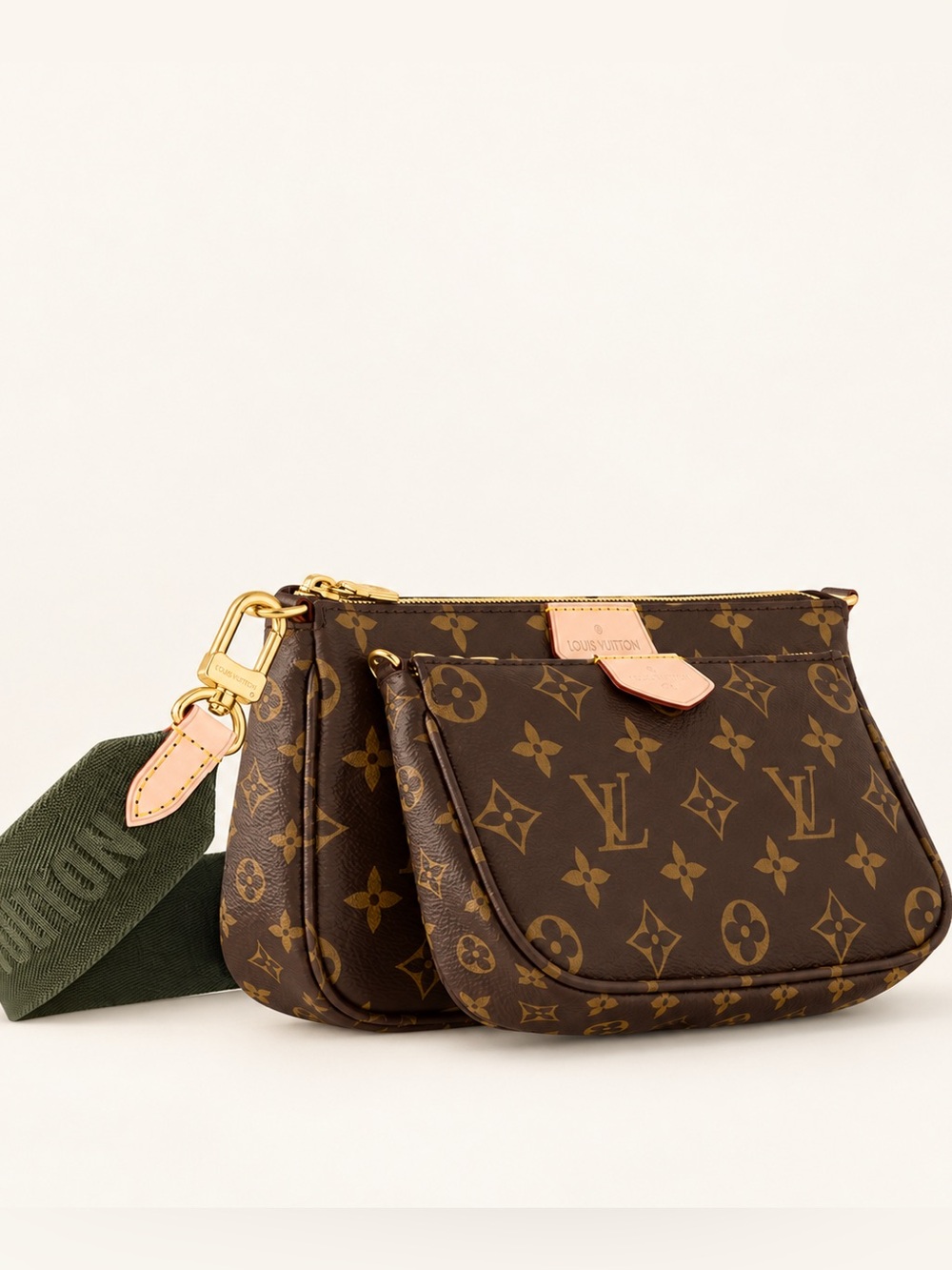 Louis Vuitton Monogram Multi-Pochette with Olive Green Strap Like New!